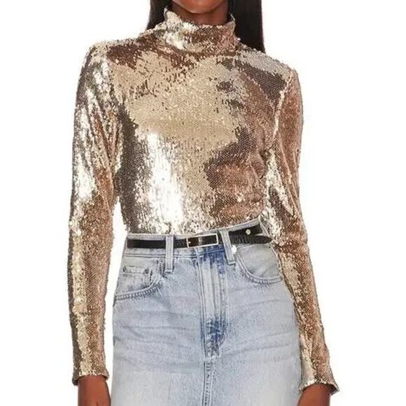 L'Academie Merla Top Gold Sequin Size Small Holiday Party Christmas - Picture 1 of 10
